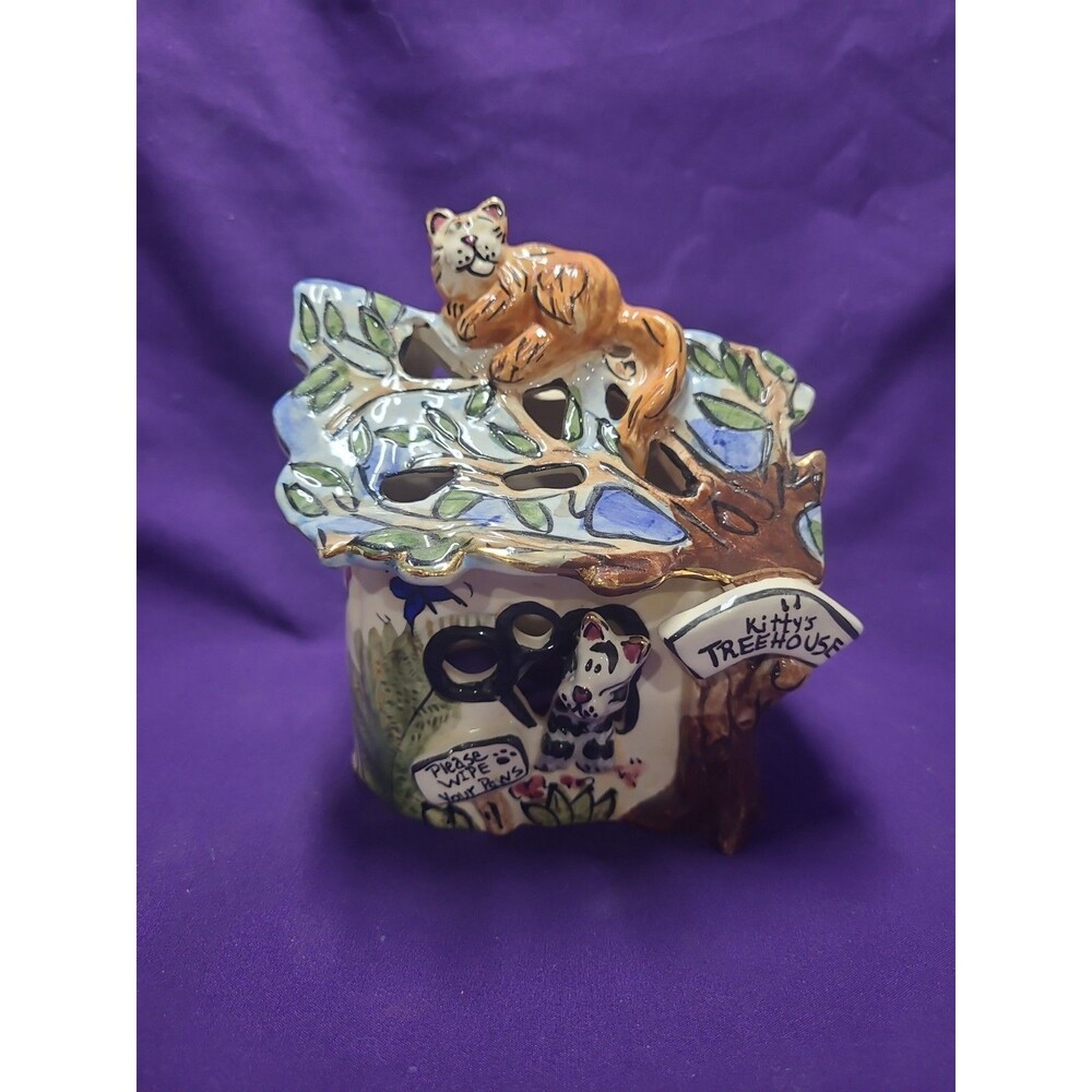 Blue Sky Clayworks Kittys Treehouse Tea Lite House By Heather Goldminc